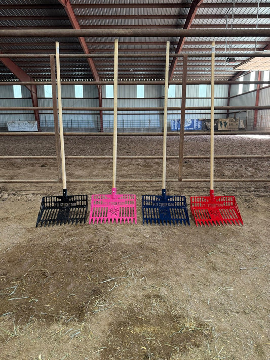All four colors of the PTI Stock Yard heavy-duty stall fork